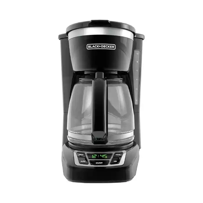 BLACK+DECKER 12-Cup Digital Coffee Maker, Programmable, Washable Basket Filter, Sneak-A-Cup, Auto Brew, Water Window, Keep Hot Plate, Black