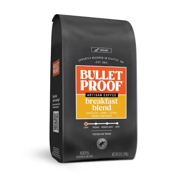 Bulletproof Breakfast Blend Light Roast Ground Coffee, 12 Ounces, 100% Arabica Coffee Sourced from Central and South America