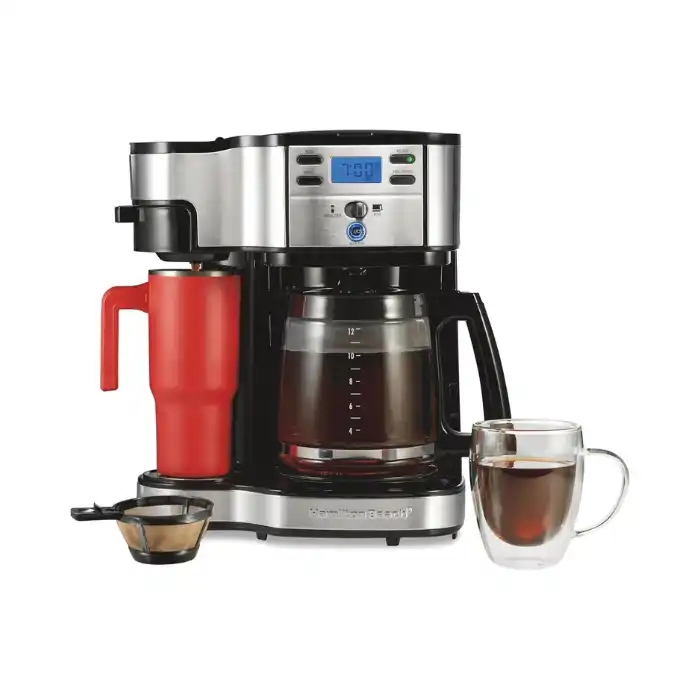 Hamilton Beach 2-Way 12 Cup Programmable Drip Coffee Maker & Single Serve Machine, Glass Carafe, Auto Pause and Pour, Black (49980R)